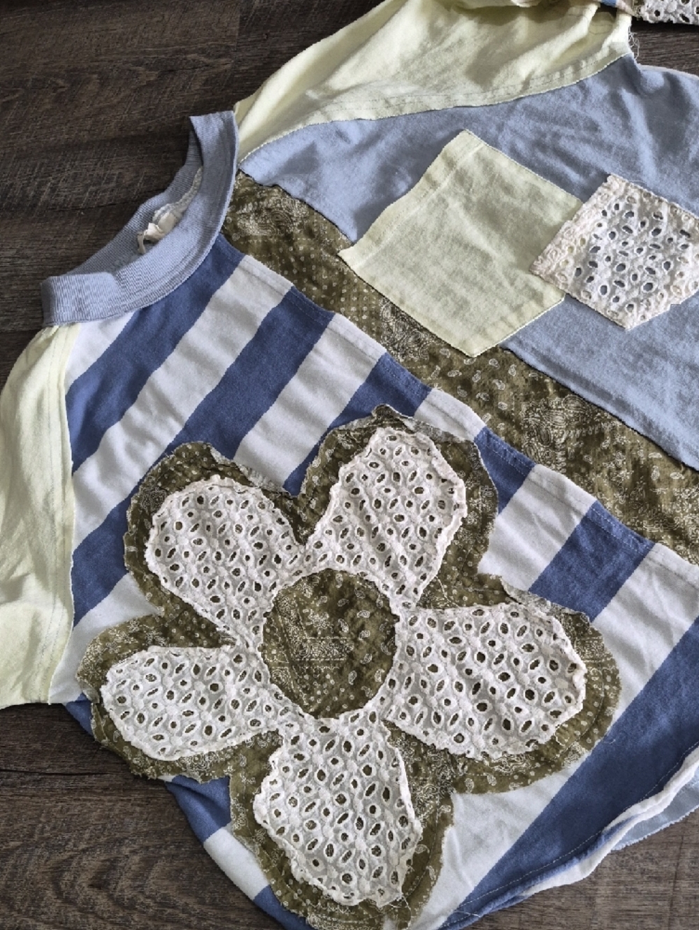 Oli & Hali Blue and Cream Patchwork Floral Long-Sleeve Top - Picture 3 of 8